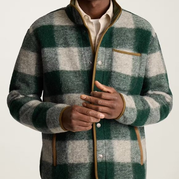 NEW BONOBOS Men Italian Virgin Wool Fleece Jacket Plaid green/gray 725 5m3 - Picture 2 of 8